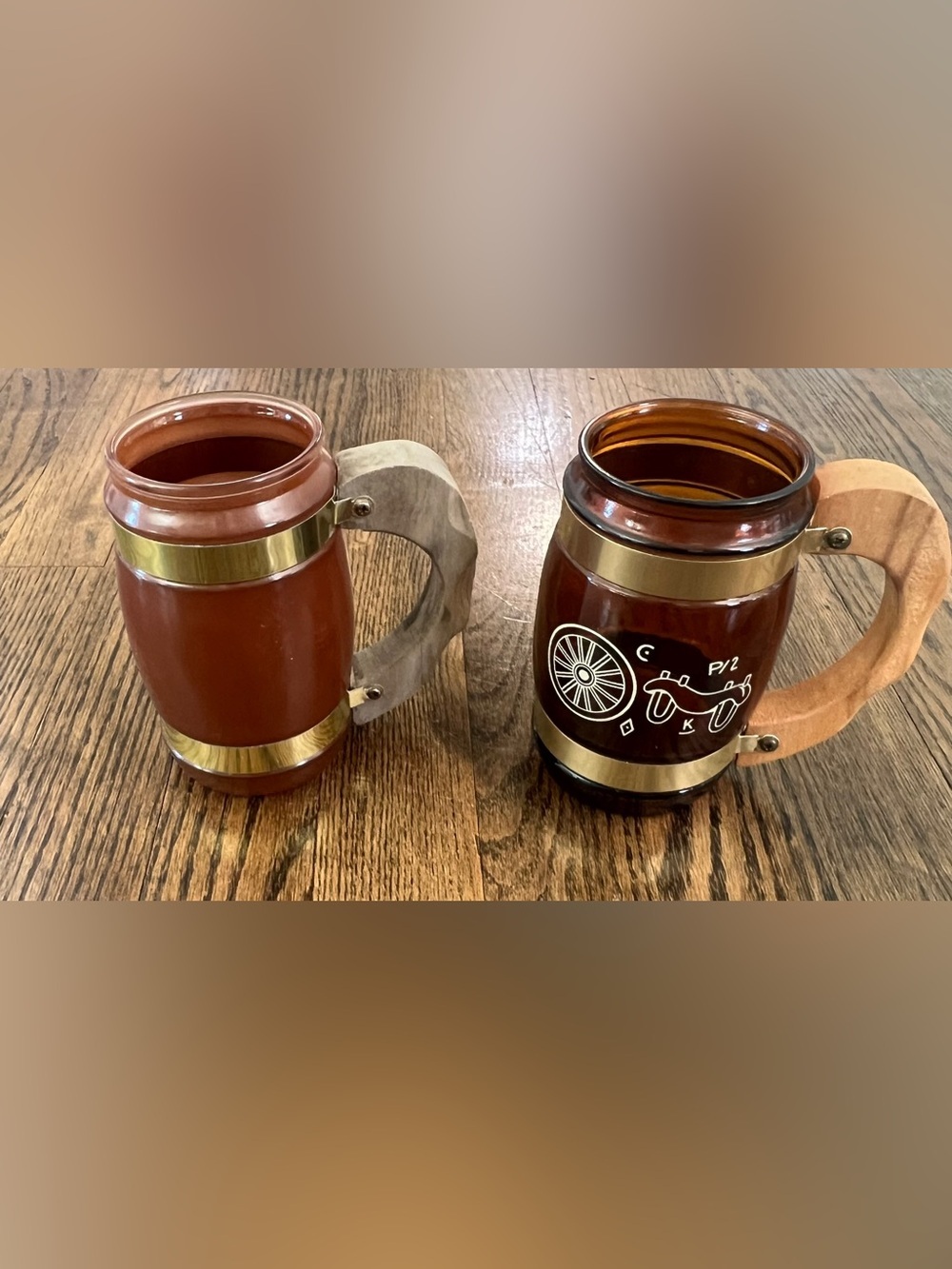 Siesta Ware Amber Brown Wooden-Handled Beer Mug Set of 2